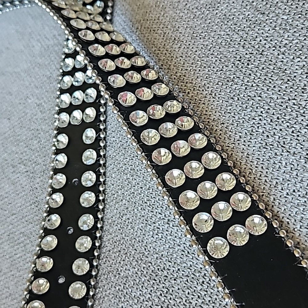Vintage Rhinestone Leather Belt Large Rivetted - Picture 4 of 11